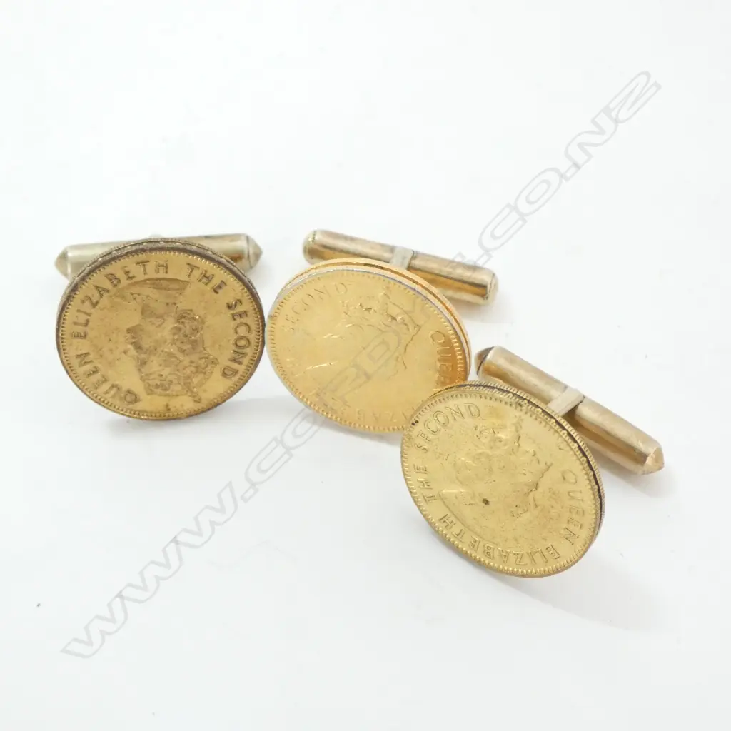 3 X CUFFLINKS MADE OF HONG KONG 10c COINS Image 1++