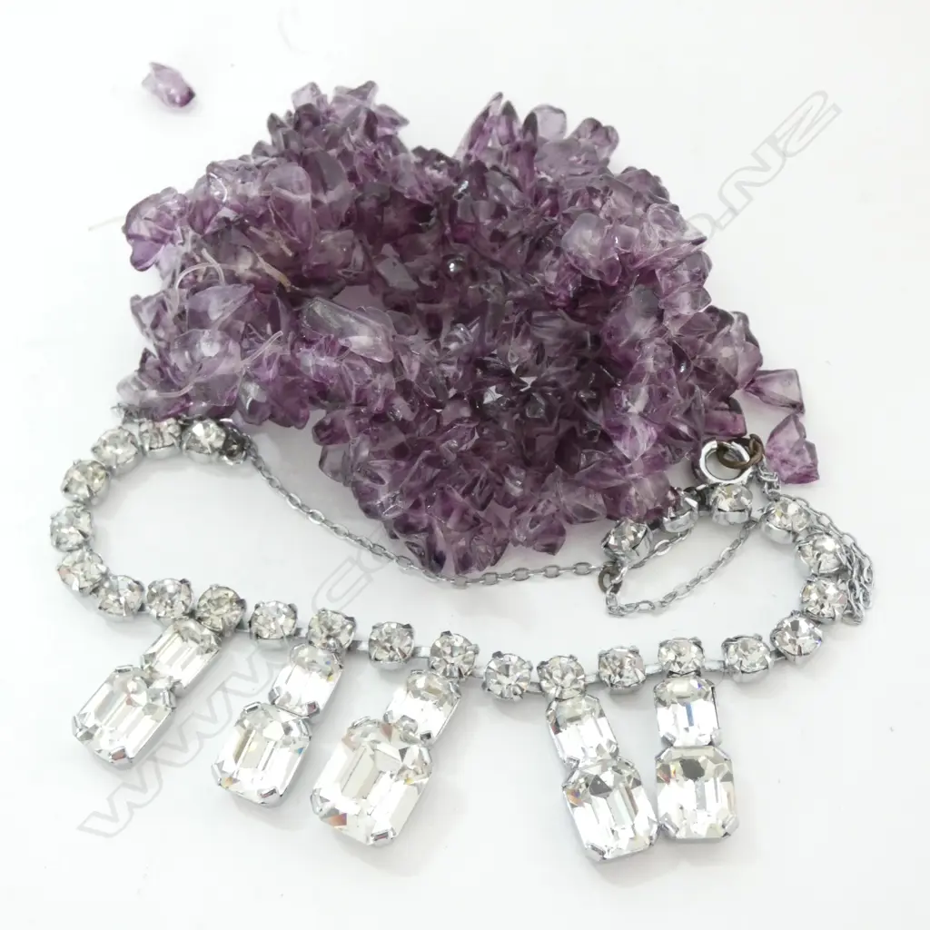 VINTAGE DIAMANTE NECKLACE & AMETHYST BRACELET (AF) Image 1++