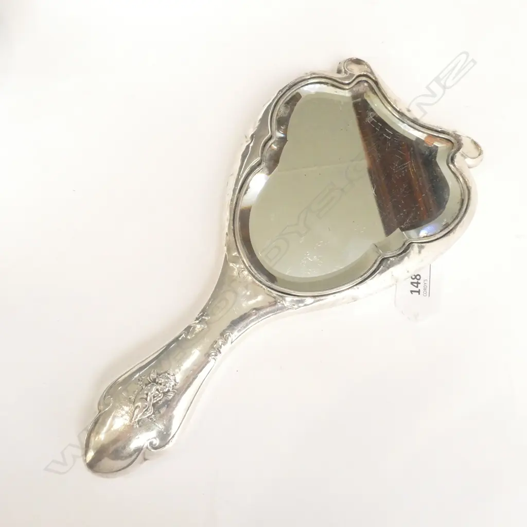 STG SILVER HAND MIRROR EMBVOSSED WITH CHERUBS CHESTER 1907 L 270 MM MINOR DENTS Image 1++