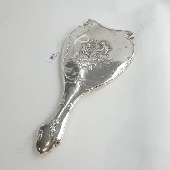 STG SILVER HAND MIRROR EMBVOSSED WITH CHERUBS CHESTER 1907 L 270 MM MINOR DENTS