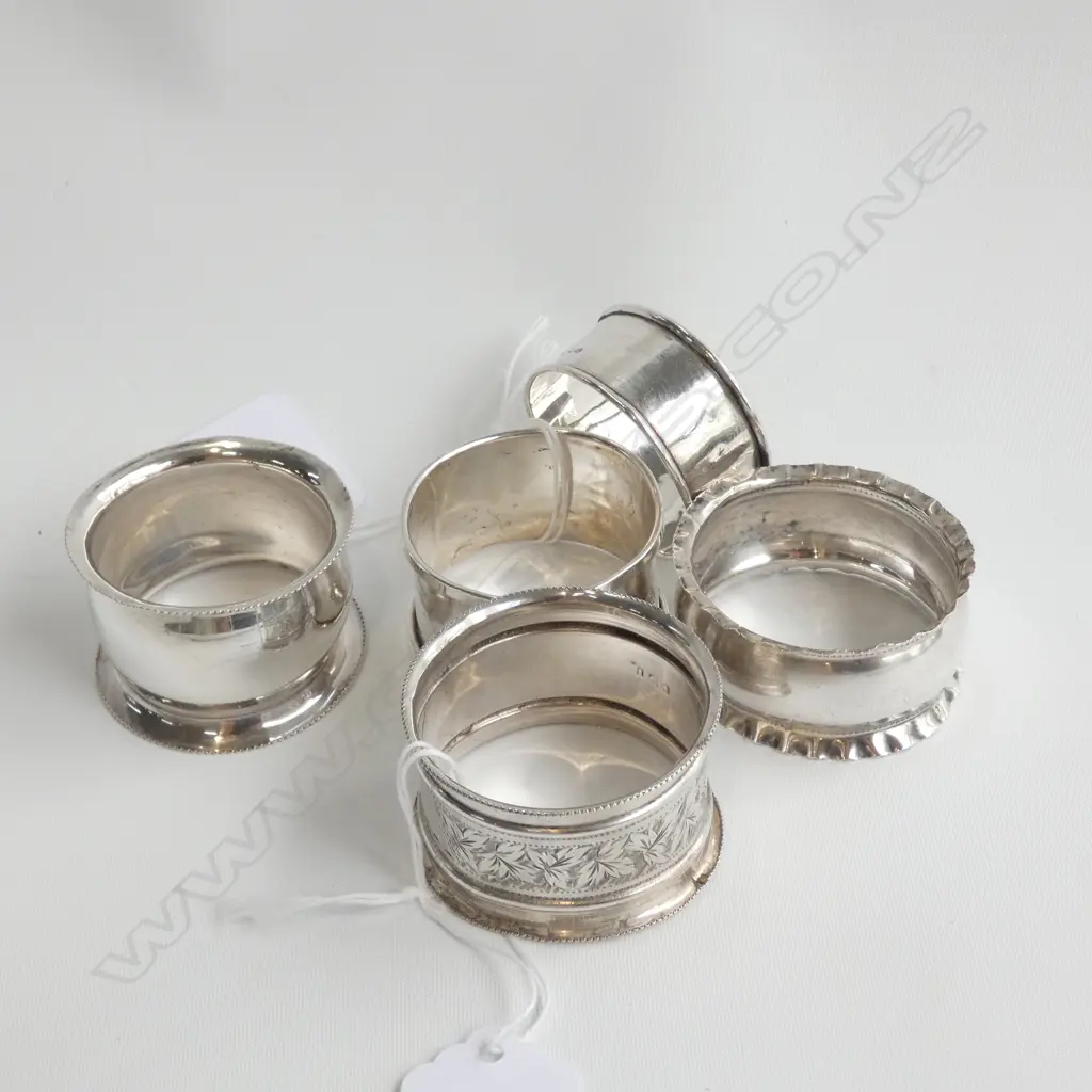 5 STG SILVER NAPKIN RINGS BIRMINGHAM 1911 ETC Image 1++