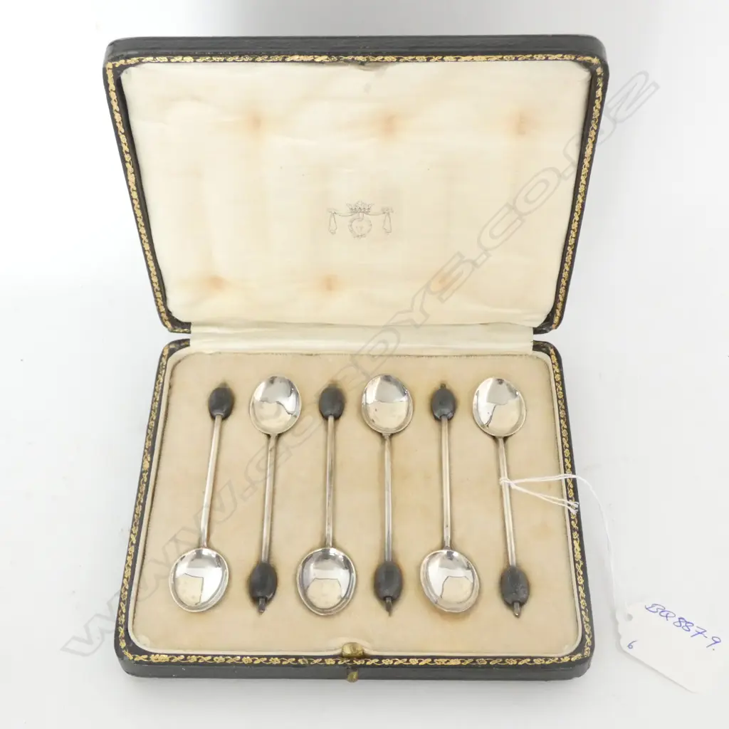 SET 6 SILVER COFFEE SPOONS CASE BIRMINGHAM 1920 Image 1++