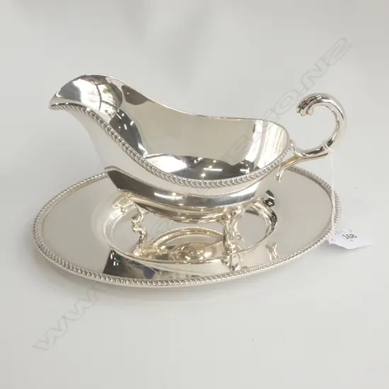 HECWORTH REPRODUCTION OLD SHEFFIELD PLATE SAUCE BOAT AND SAUCER