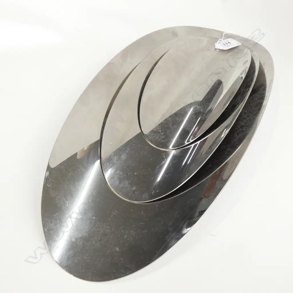 GRADUATED TRIO OF ELLIPSE STAINLESS STEEL TRAYS BY ALESSI - LARGEST L. 400MM Image 1++