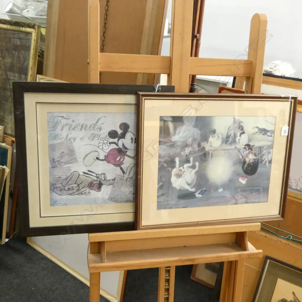 W H TROOD 'CHRISTMAS CRACKER FRAMED PRINT 390 X 290MM & MICKEY & PLUTO PRINT 270 X 270MM   Image 1++