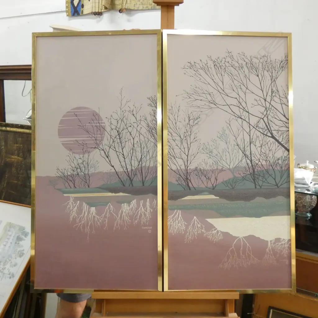 PR PURPLE LANDSCAPES OIL ON CANVAS SIGNED CAMERON 990 X 480MM Image 1++