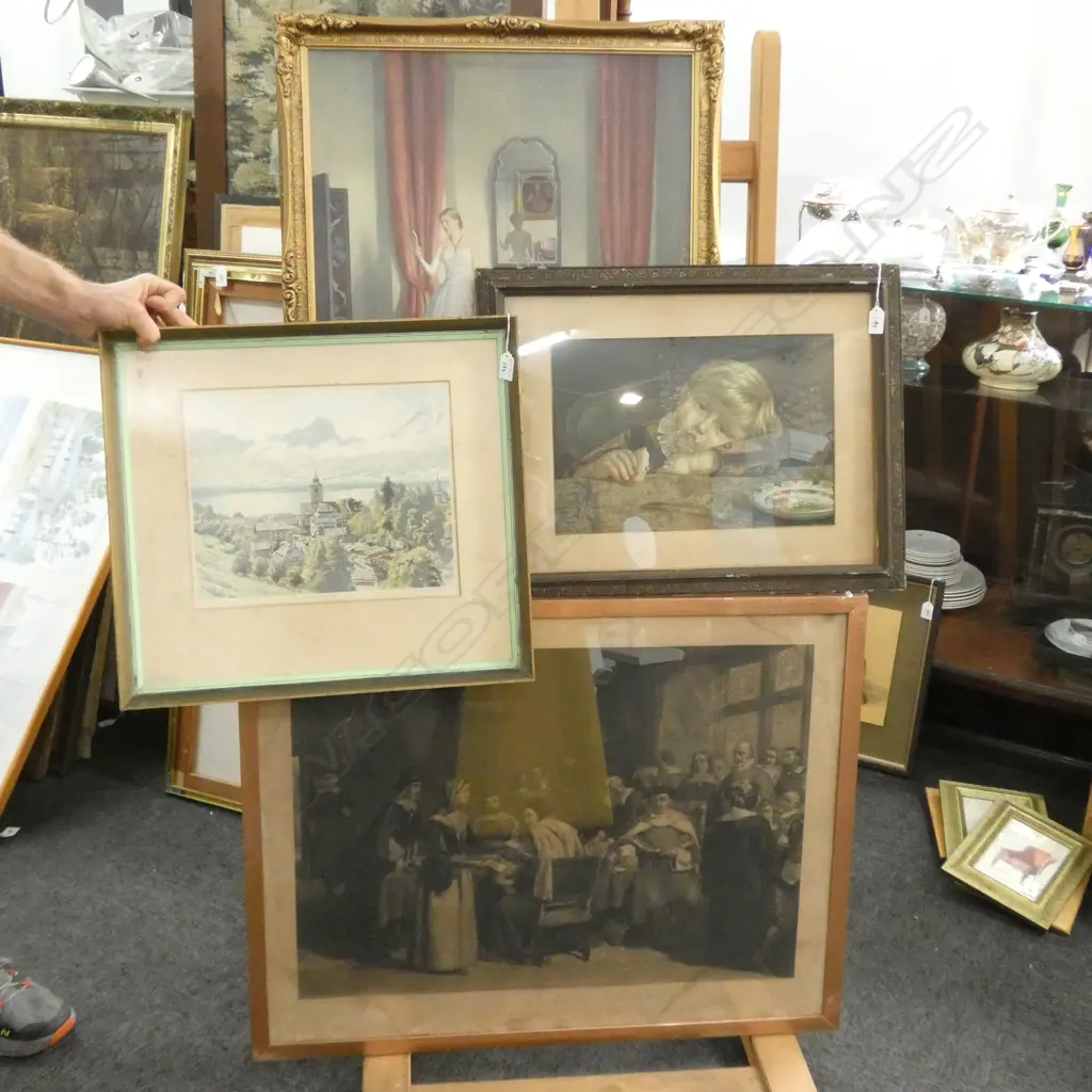4 ARTWORKS; YOUNG BOY, ALPS TOWN PRINT, 'THE WIFE OF JOHN BUNYAN', CAMPBELL TAYLOR PRINT 600 X 500MM Image 1++