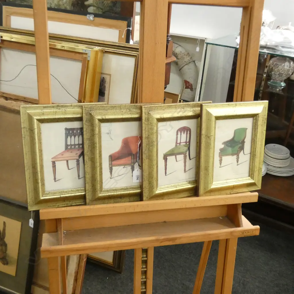 SET 4 FRAMED PRINT ANTIQUE CHAIRS DESIGN Image 1++