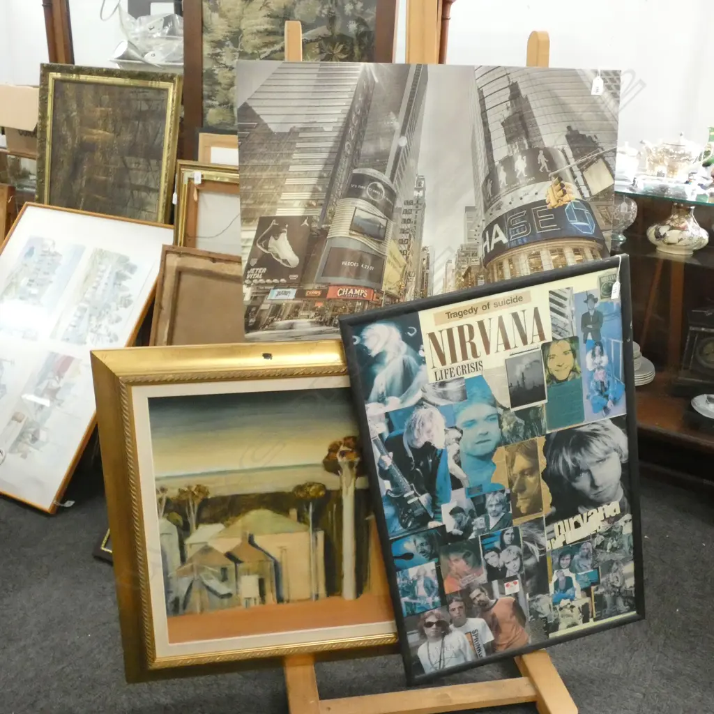 3 ARTWORKS; GILT FRAMED PRINT, NIRVANA & CITY POSTER Image 1++