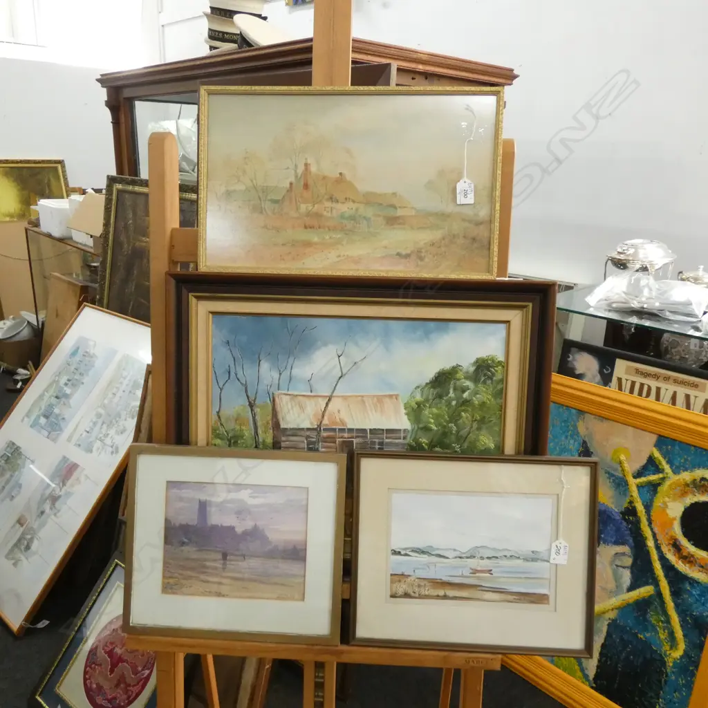 4 PAINTINGS ENGLISH/NZ SCENES OIL & WATERCOLOUR Image 1++