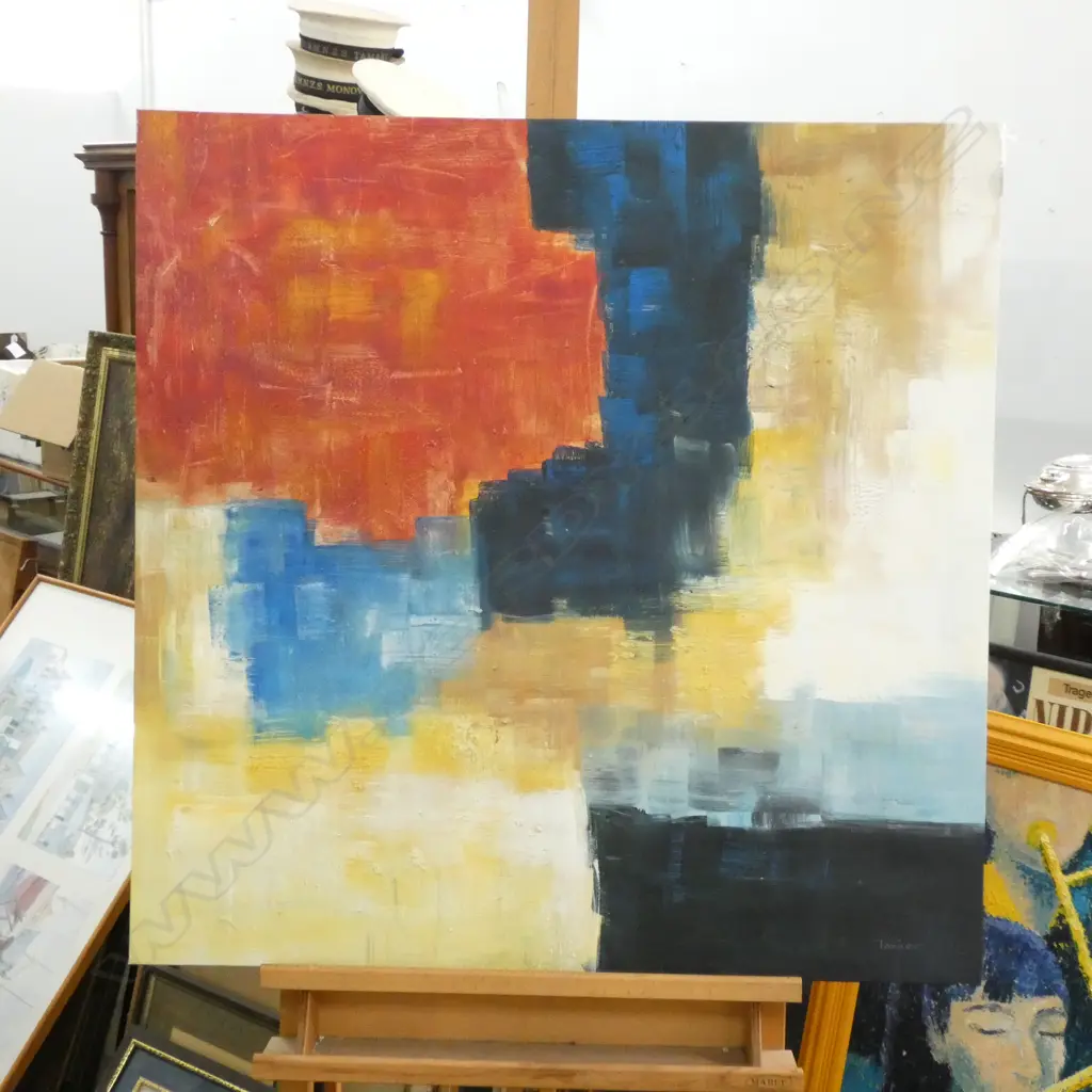 ABSTRACT MIXED MEDIA CANVAS SIGNED TANNER 895MM SQ Image 1++
