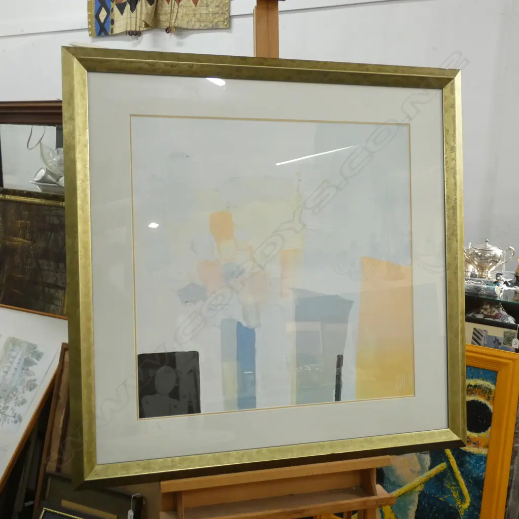 SIGNED ABSTRACT PRINT GILT FRAME 690MM SQ Image 1++