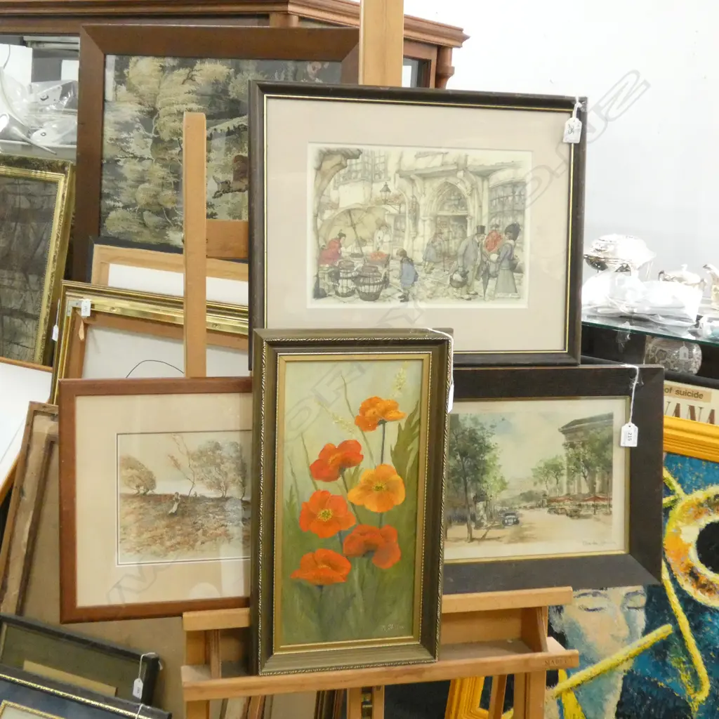 3 ASST FRAMED PAINTINGS & 1 PRINT  390 X 180MM Image 1++