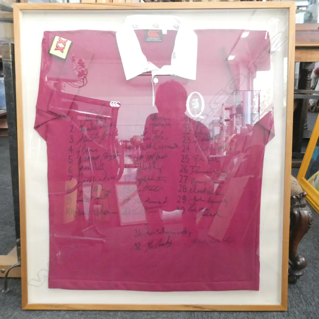 QUEENSLAND MAROONS STATE OF ORIGIN SIGNED JERSEY, FRAMED 860 x760mm Image 1++