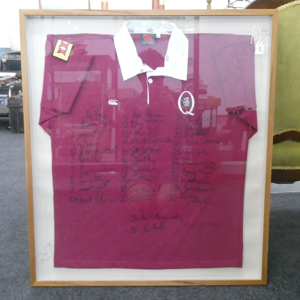 QUEENSLAND MAROONS STATE OF ORIGIN SIGNED JERSEY, FRAMED 860 x760mm Image 1++