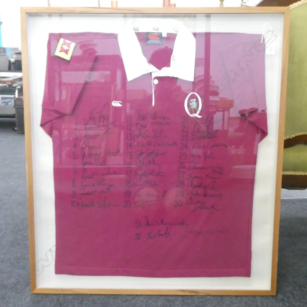 QUEENSLAND MAROONS STATE OF ORIGIN SIGNED JERSEY, FRAMED 860 x760mm Image 1++