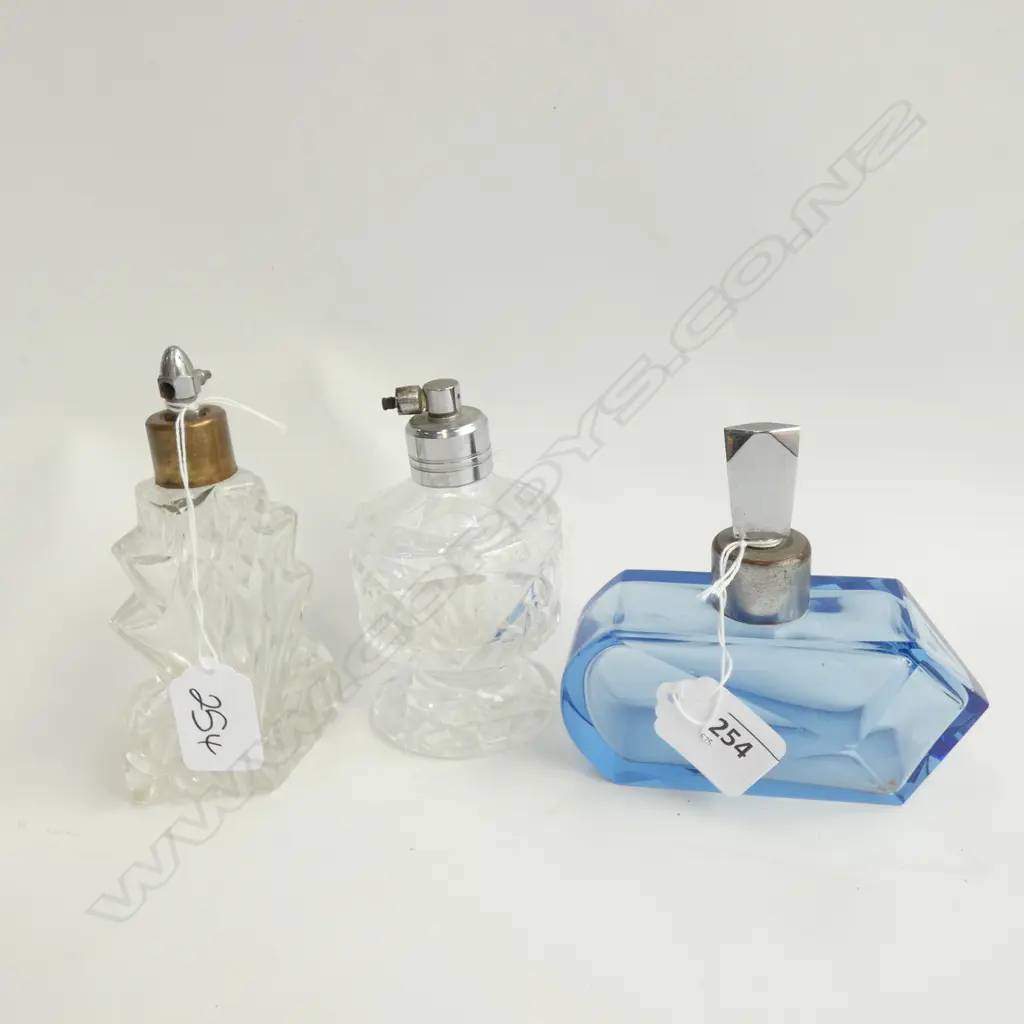 3 ART DECO CRYSTAL PERFUME BOTTLES H 140 MM Image 1++