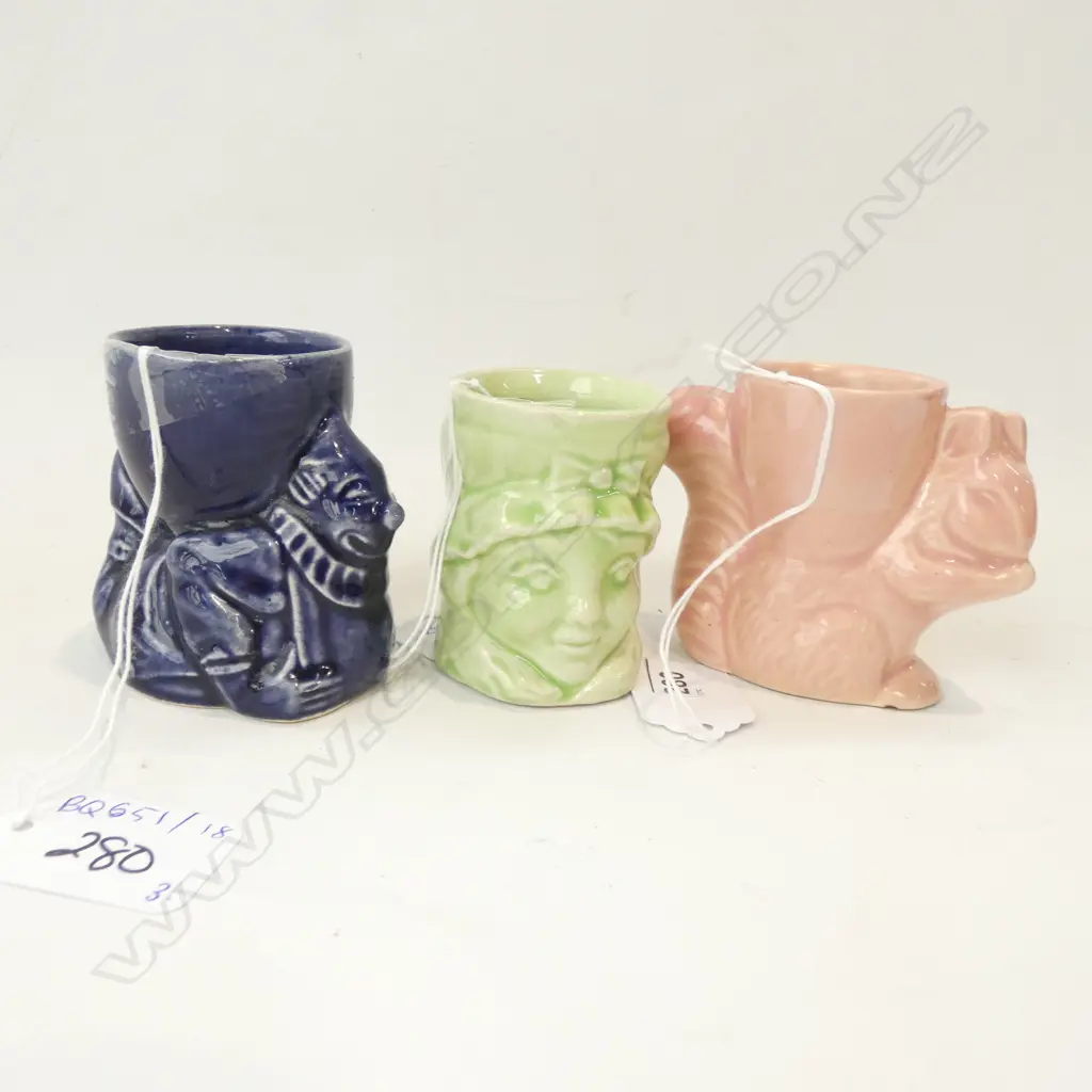 3 CROWN LYNN EGG CUPS; CLOWN, SQUIRREL, LADY Image 1++