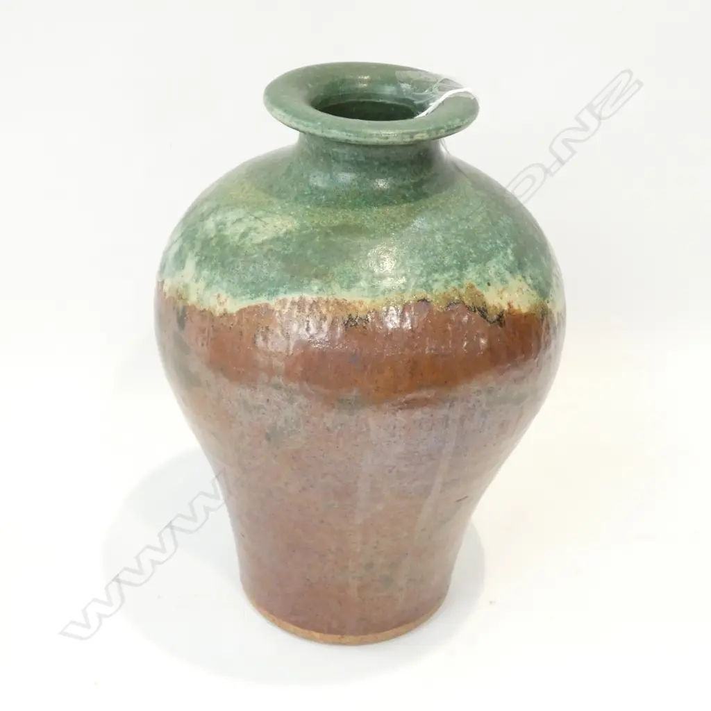 Simon Engelhardt POTTERY VASE - GREEN & BROWN TONES -  TO BASE 'SE' H. 225MM Image 1++