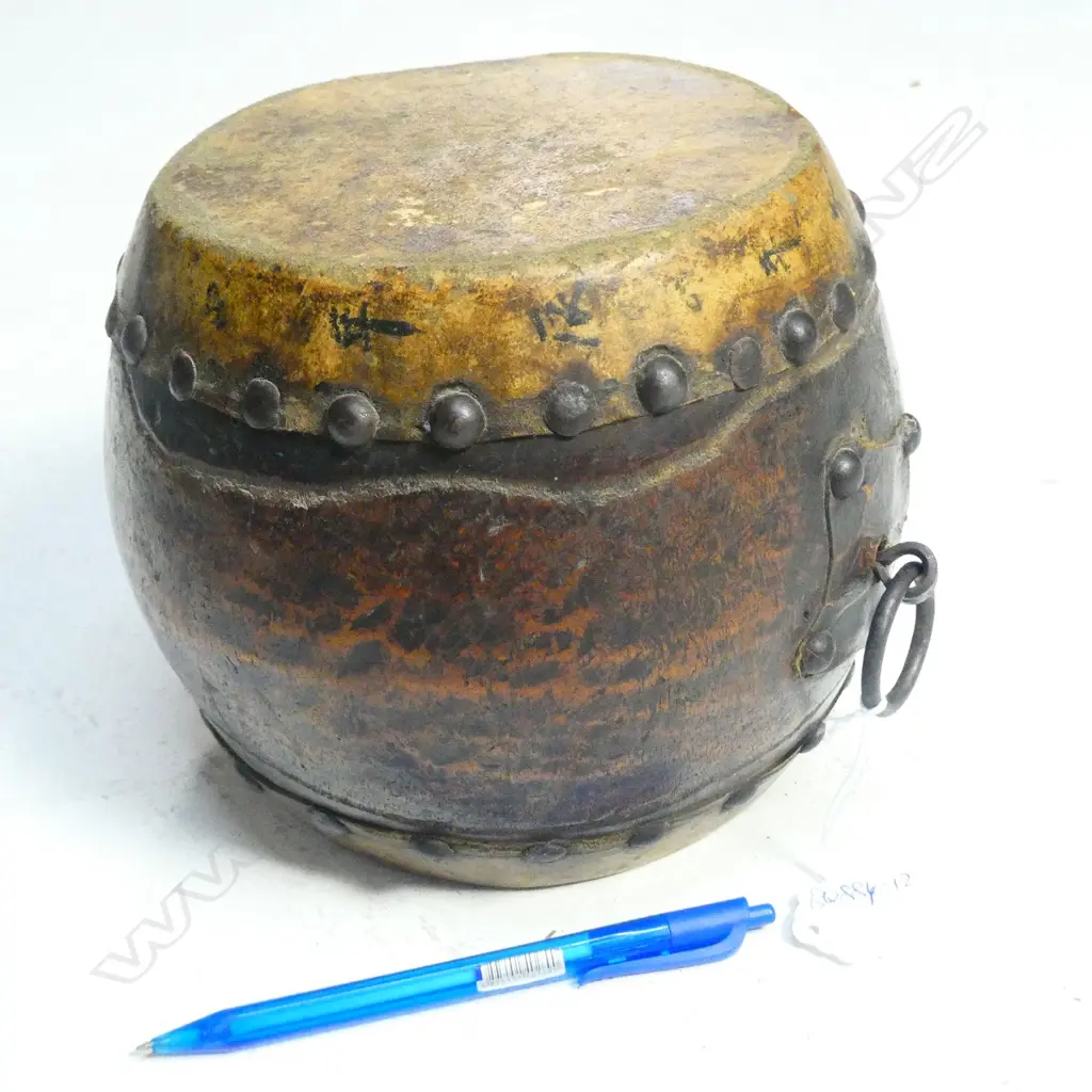 SMALL OLD JAPANESE HARDWOOD DRUM Image 1++