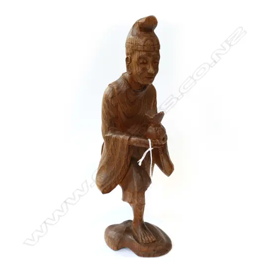 CARVED WOODEN ORIENTAL FIGURE - H. 300MM - MARKSTO BASE