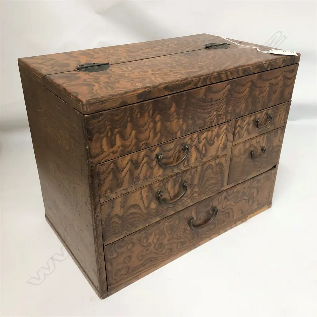 VINTAGE JAPANESE SERVING CABINET. EXOTIC WOOD. BURR MULBURY. Image 1++