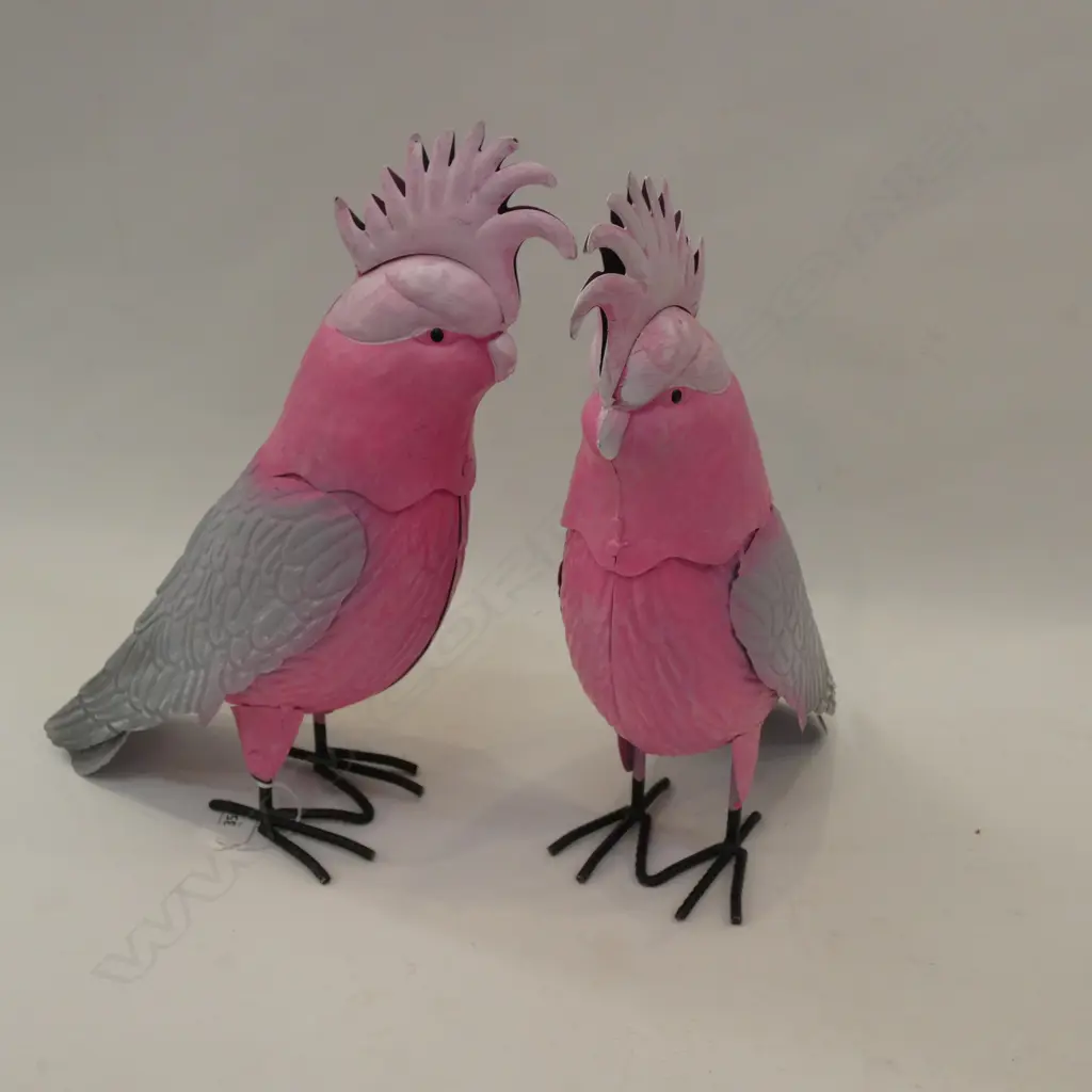 PAIR OF HAND CRAFTED PAINTED CORRUGATED IRON PINK COCKATOOS 230MM H 300MM L 100MM W Image 1++
