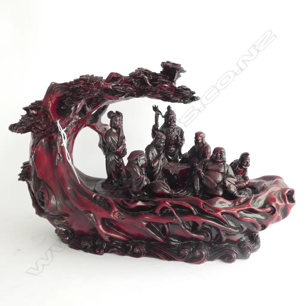LG CAST ACRYLIC CHINESE LUCKY GODS SCULPTURE - L. 380 H. 270MM Image 1++