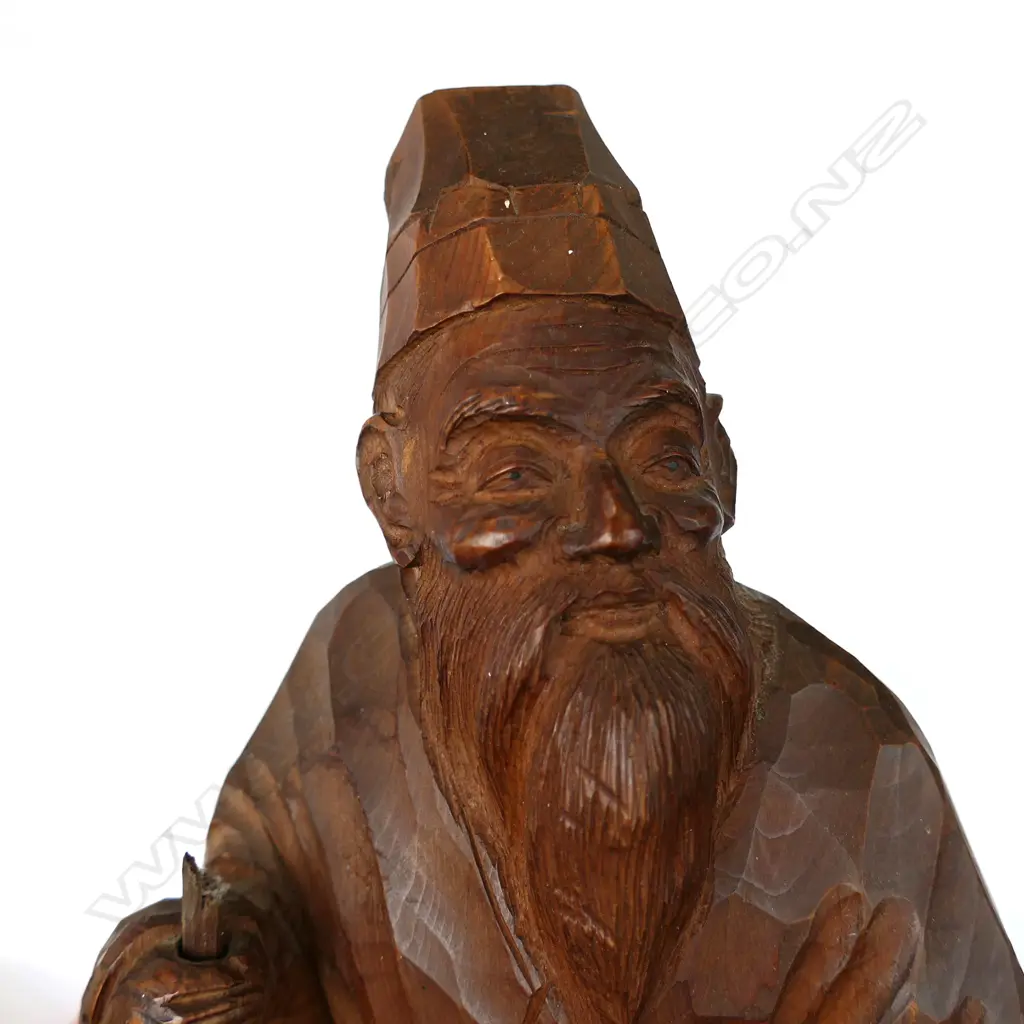 LG CARVED WOODEN ORIENTAL FIGURE - H. 400MM - MARKINGS TO BASE Image 1++