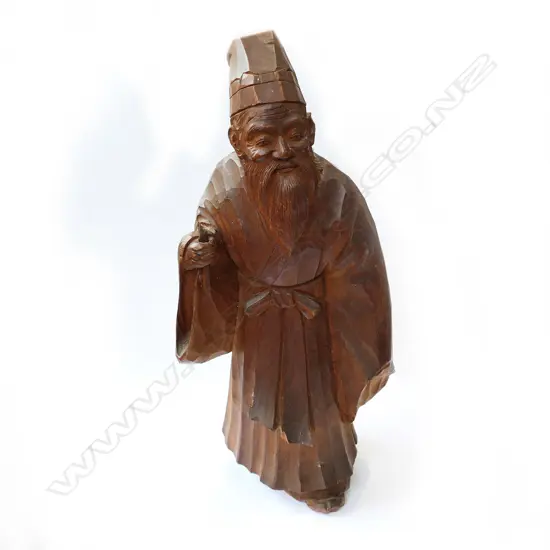 LG CARVED WOODEN ORIENTAL FIGURE - H. 400MM - MARKINGS TO BASE