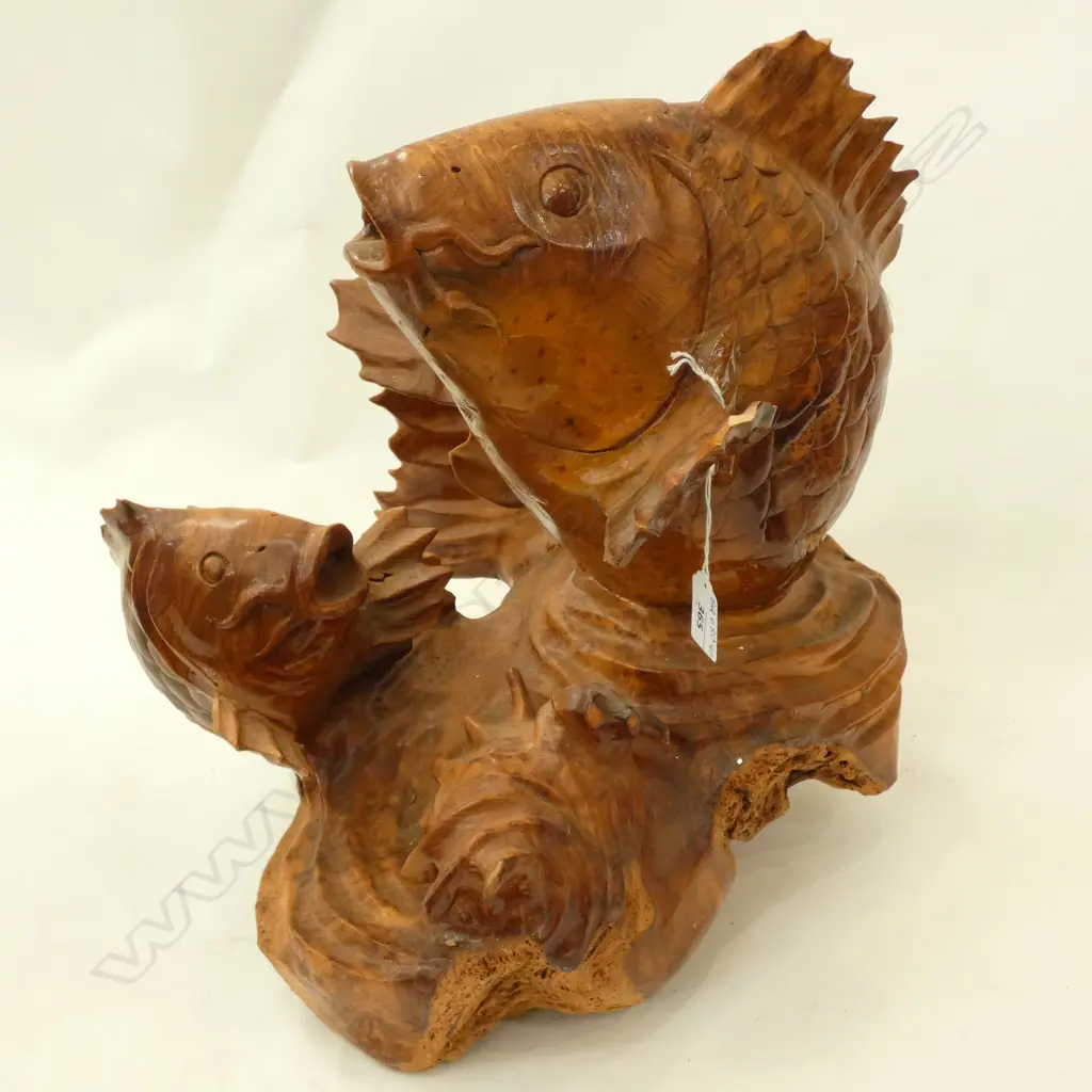 PR LG CARVED BURR WOOD CARP H. 400. SOME CHIPPING Image 1++