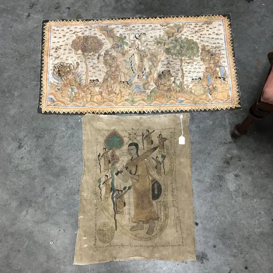 2 RELIGIOUS PAINTINGS ON CLOTH SMALL 