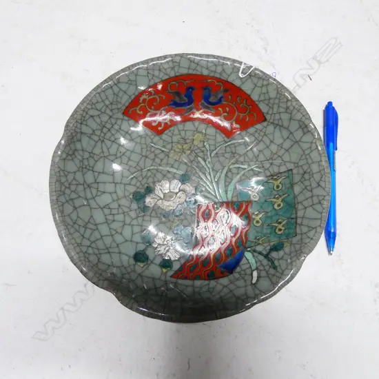 VERY UNUSUAL OLD GREEN CRACKLE GLAZE PLATE ASIAN 