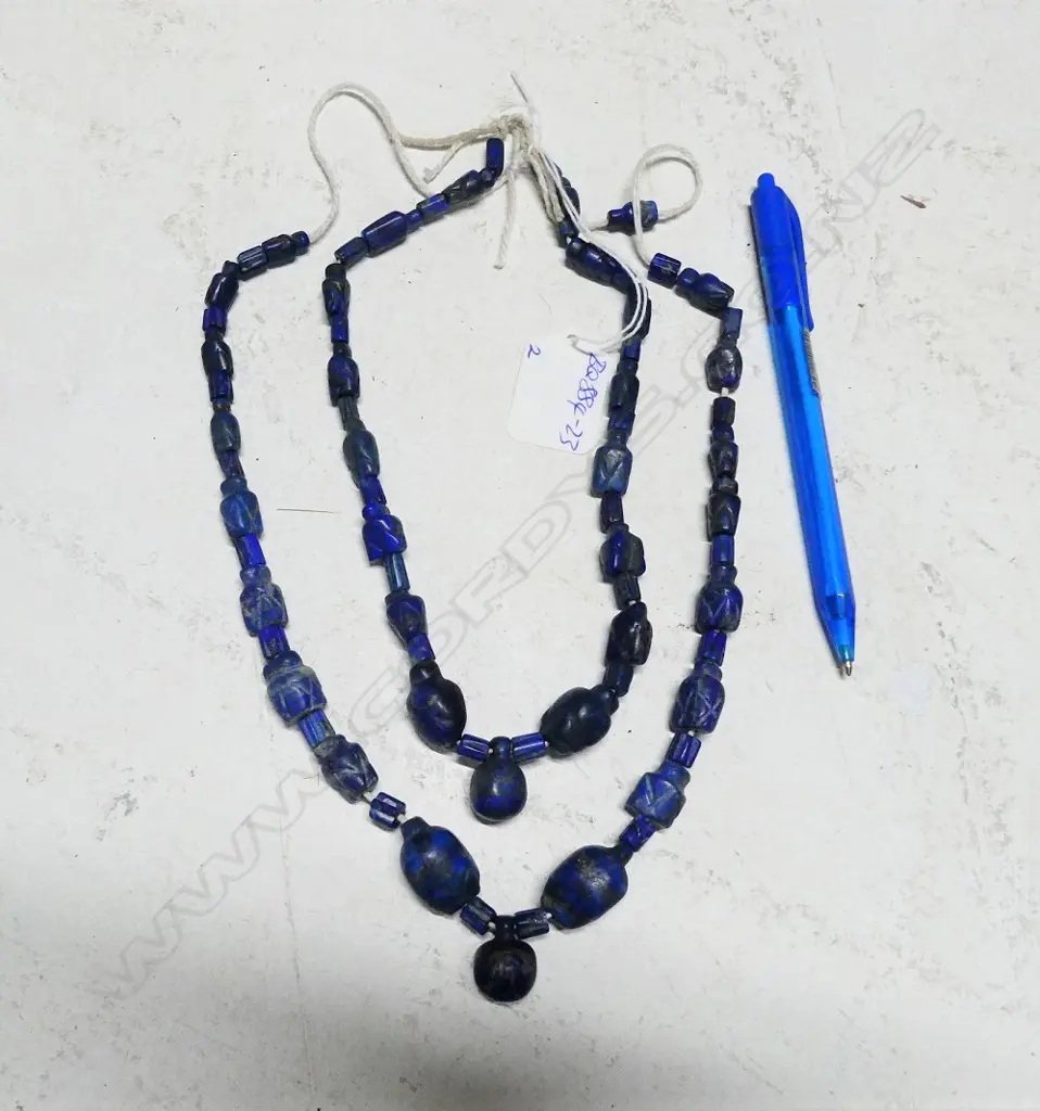 2 STRINGS OF AFGHANI HAND-CARVED LAPIS LAZULI BEADS Image 1++