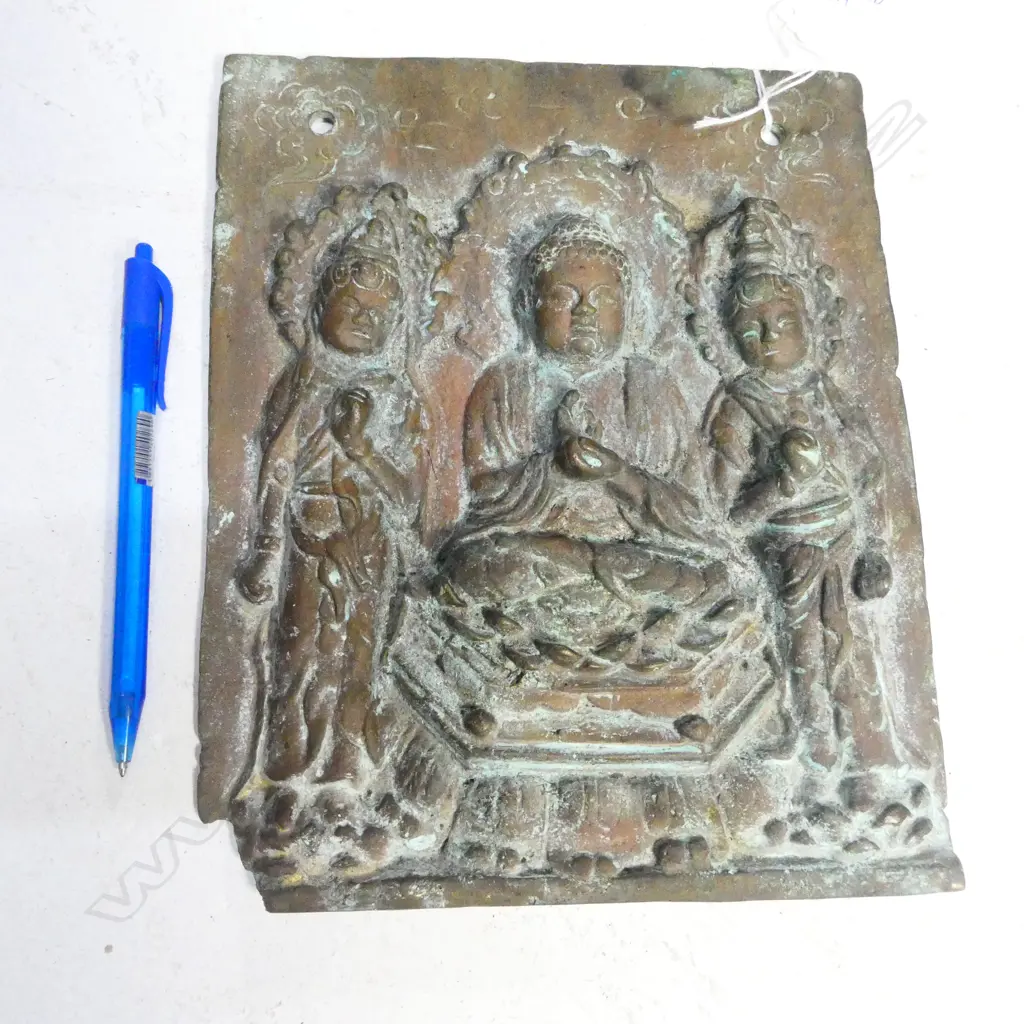 SMALL BRONZE BUDDHISTIC VOTIVE PLAQUE Image 1++