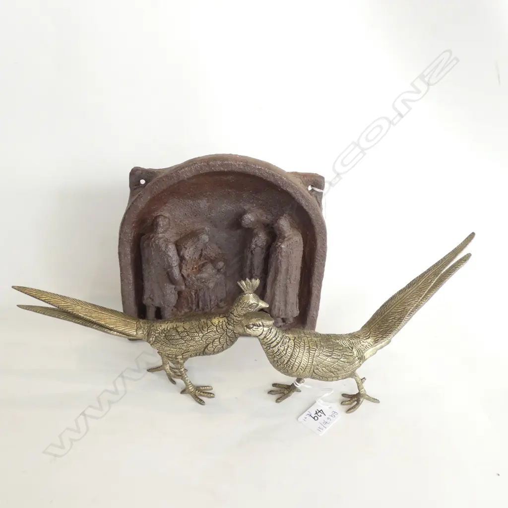 PR BRASS PHEASANTS + CERAMIC NATIVITY SCENE H. 180MM Image 1++
