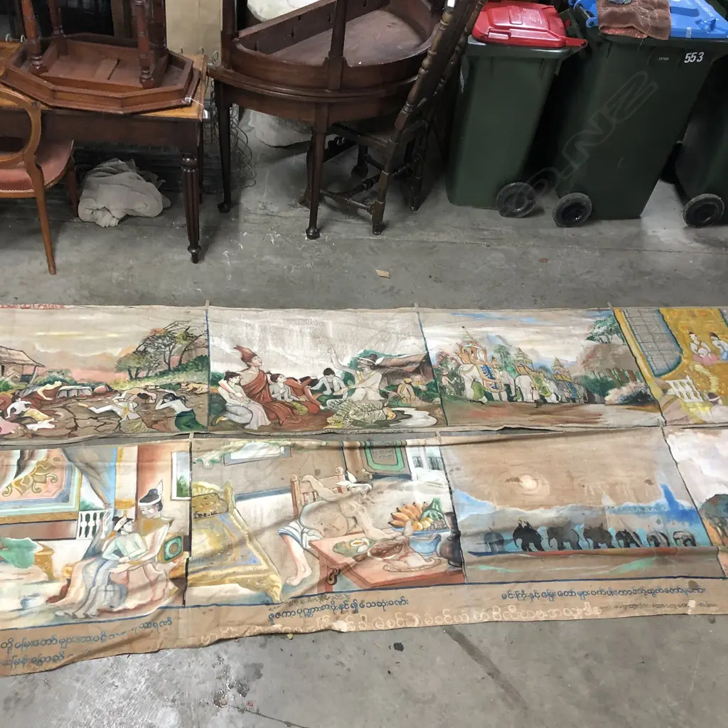 2 BURMESE BUDDHIST BANNERS WIDTH 4 MM X HEIGHT 0.8 MM HAND PAINTED  Image 1++