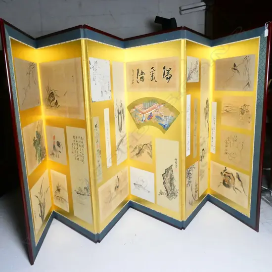 6 PANEL SCREEN ON GOLD LEAF EARLY 1900S FEATURING HAIKU AND COURT SCENES