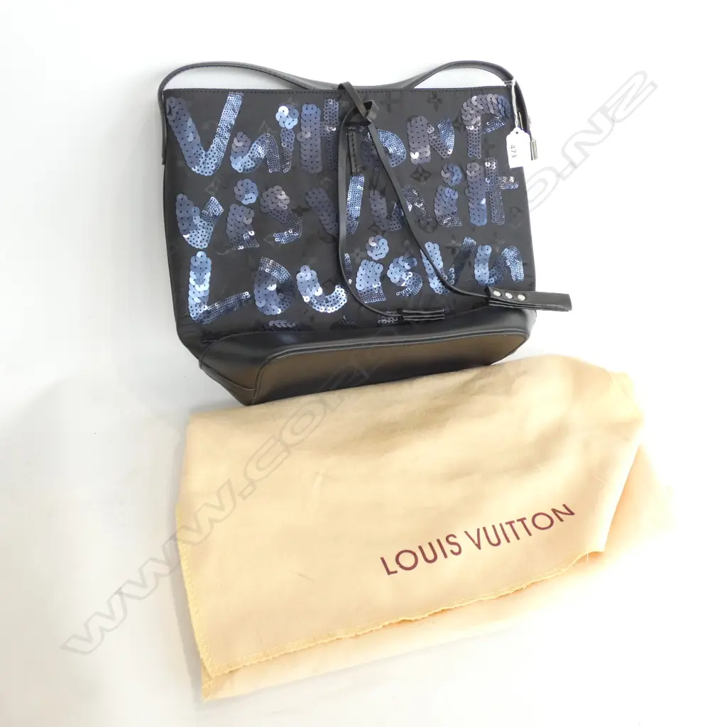 COPY 'LOUIS VUITTON' BLACK & NAVY BLUE  SEQUIN SATCHEL BAG Image 1++