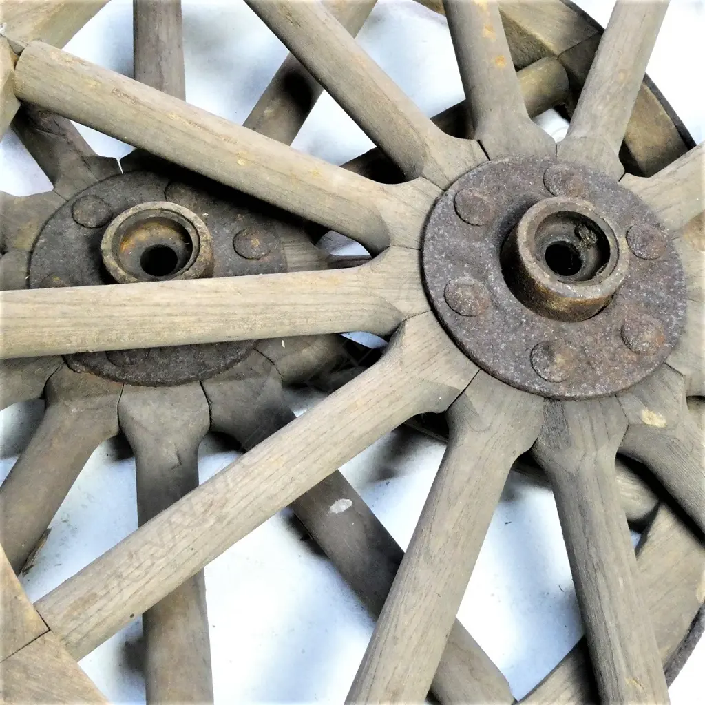 PR OLD WOODEN CART WHEELS IRON RIMS Image 1++