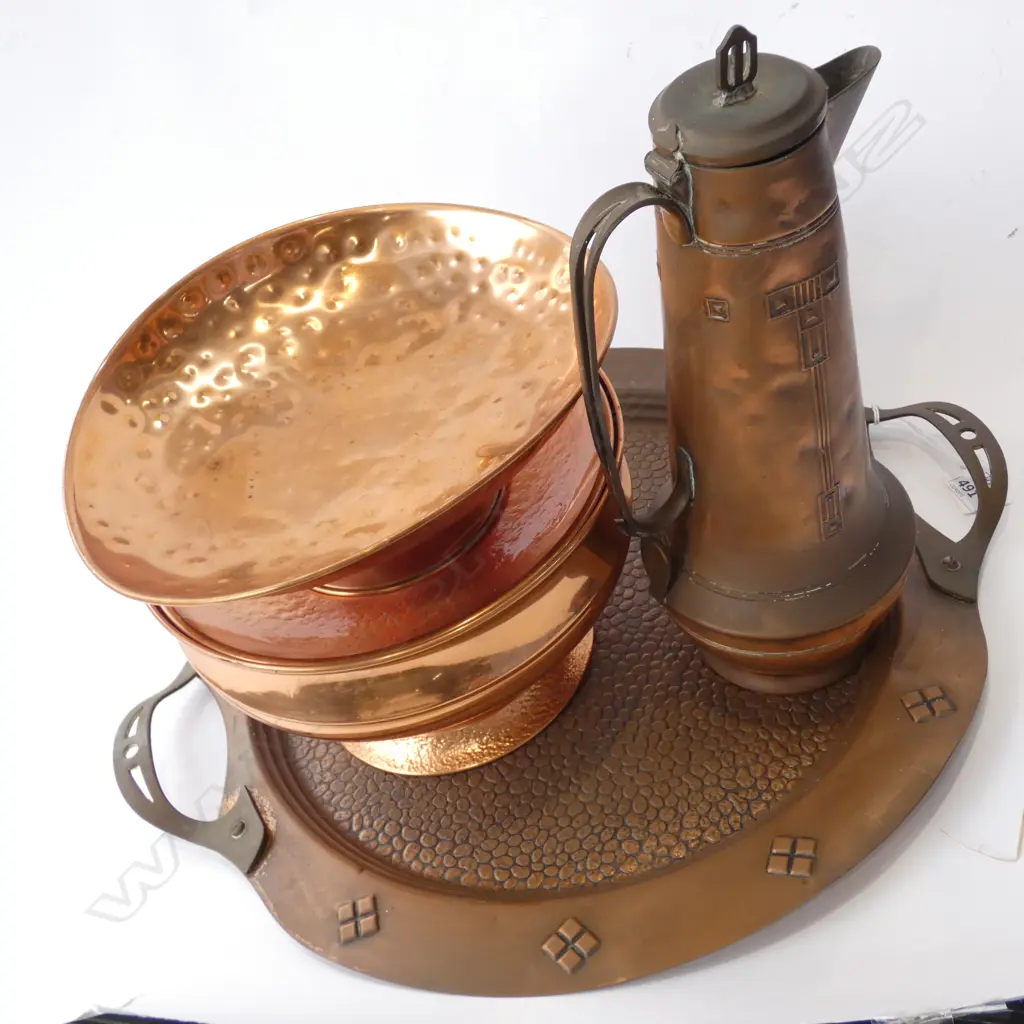 ART NOUVEAU COPPER TRAY & CONTENTS  Image 1++