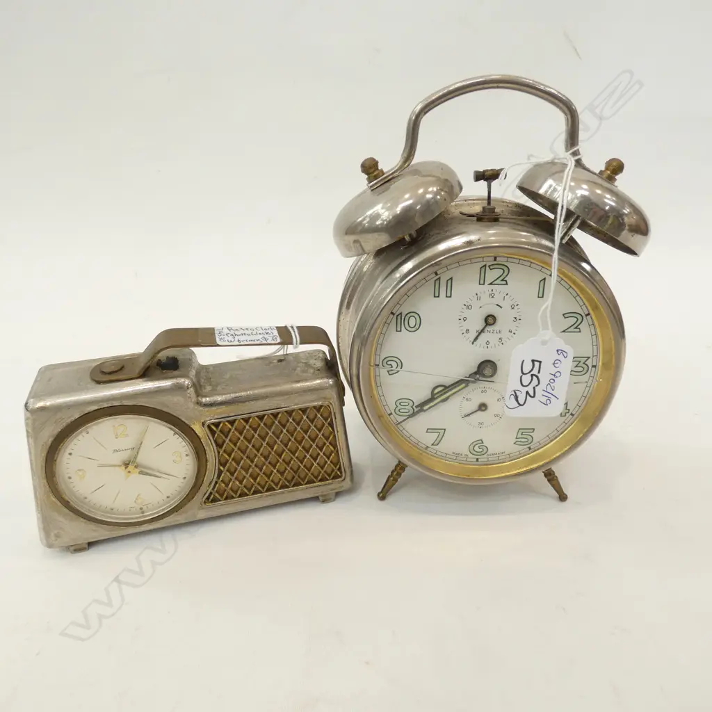 2 VINTAGE GERMAN ALAM CLOCKS ONE WITH BROKEN GLASS H 170 MM Image 1++
