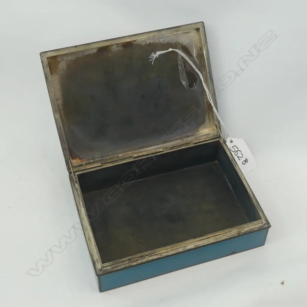 ENAMEL LIDDED BOX - LID DECORATED WITH TREES & FLOWERS  - 130 X 100 X 40MM  Image 1++