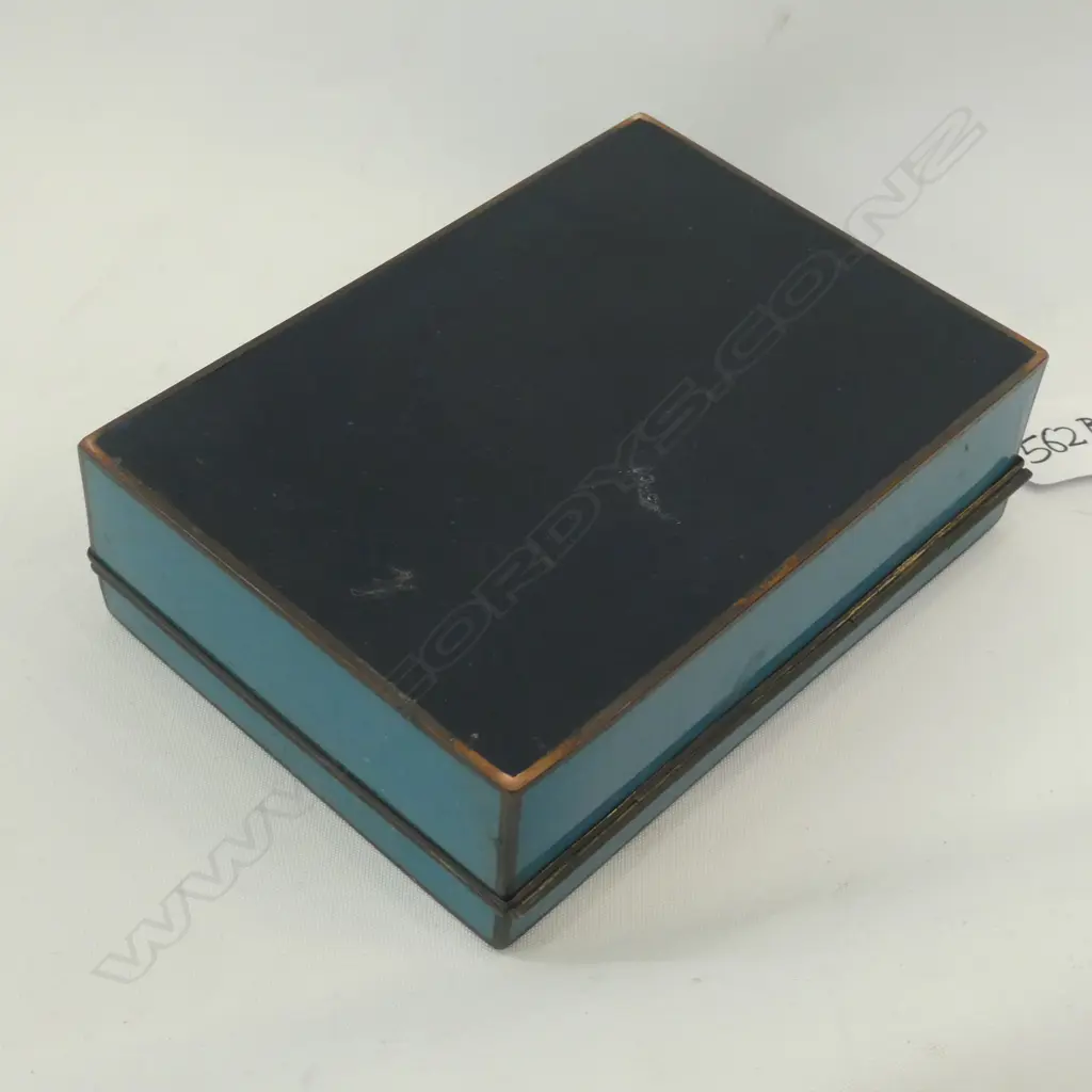 ENAMEL LIDDED BOX - LID DECORATED WITH TREES & FLOWERS  - 130 X 100 X 40MM  Image 1++