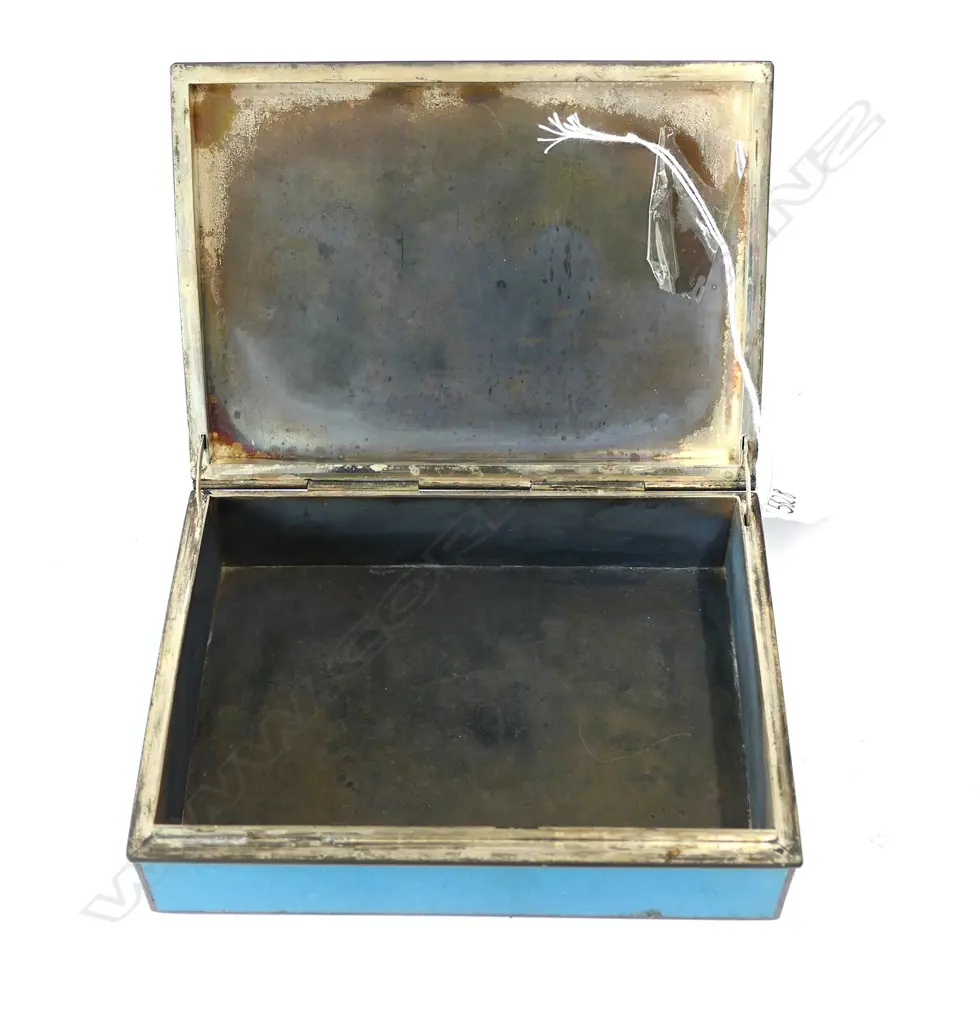 ENAMEL LIDDED BOX - LID DECORATED WITH TREES & FLOWERS  - 130 X 100 X 40MM  Image 1++