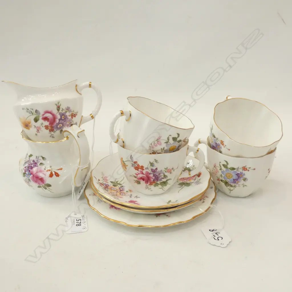 ROYAL CROWN DERBY - DERBY POSIES; 2 SM. JUGS/1 TRIO/1 DUO & 2 SPARE CUPS Image 1++