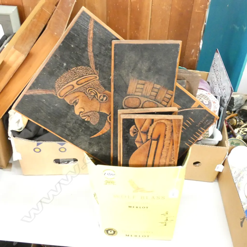 6 ASST CARVED WOODEN PANELS LONGEST 610MM Image 1++