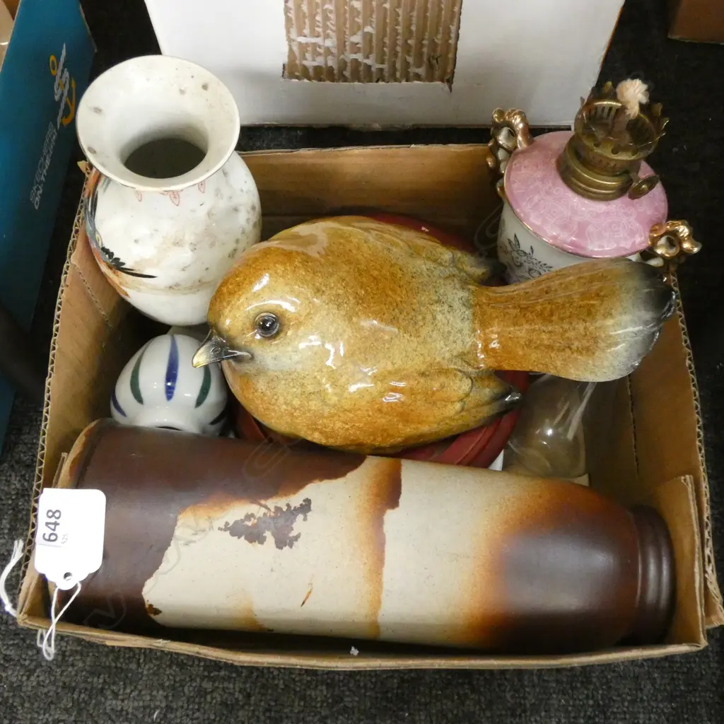 BOX LOT ASST. ITEMS; BIRD, VASES ETC Image 1++