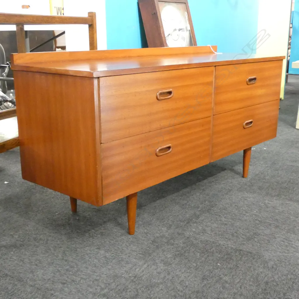 MAHOGANY VENEER 4-DRAWER LOWBOY - 1200  X 400 X 570MM Image 1++
