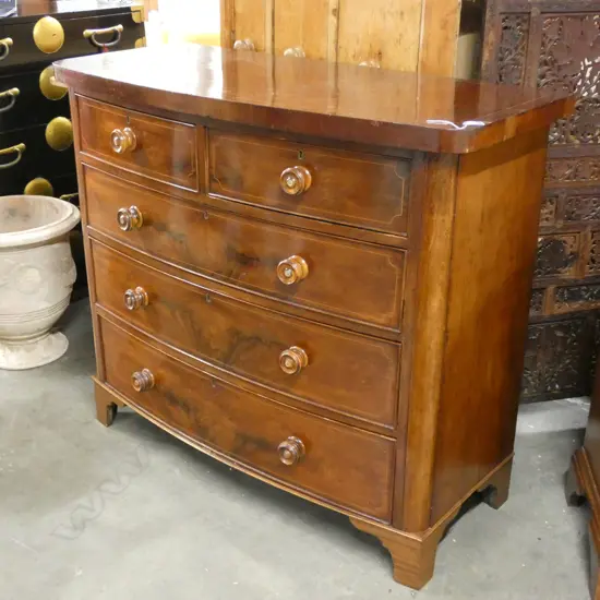 19thC MAHOGANY BOWFRONT CHEST OF FIVE DRAWERS